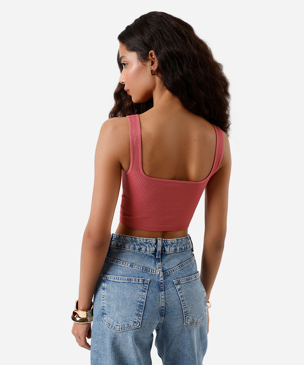 cropped básico feminino texturizado rosa