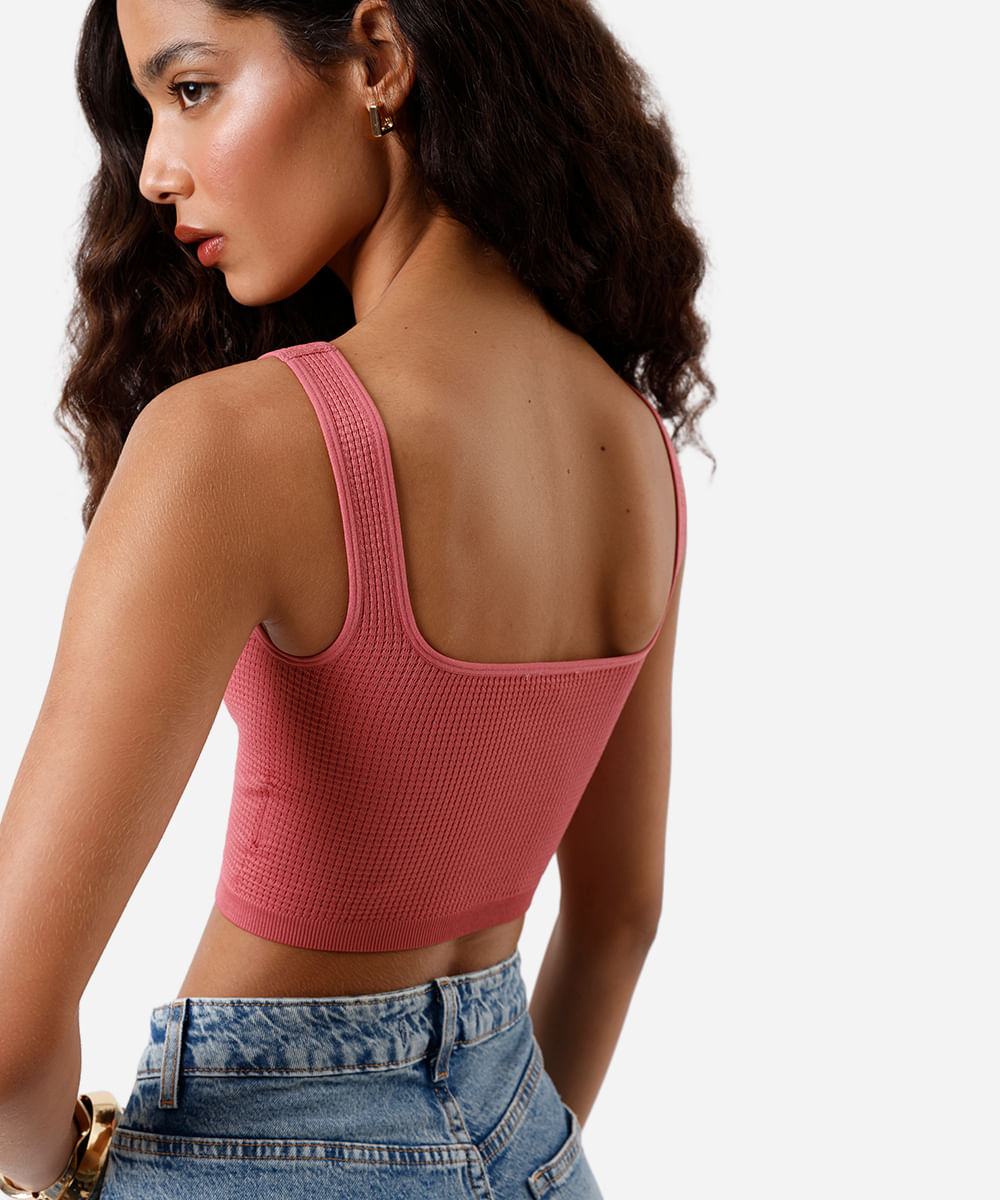 cropped básico feminino texturizado rosa