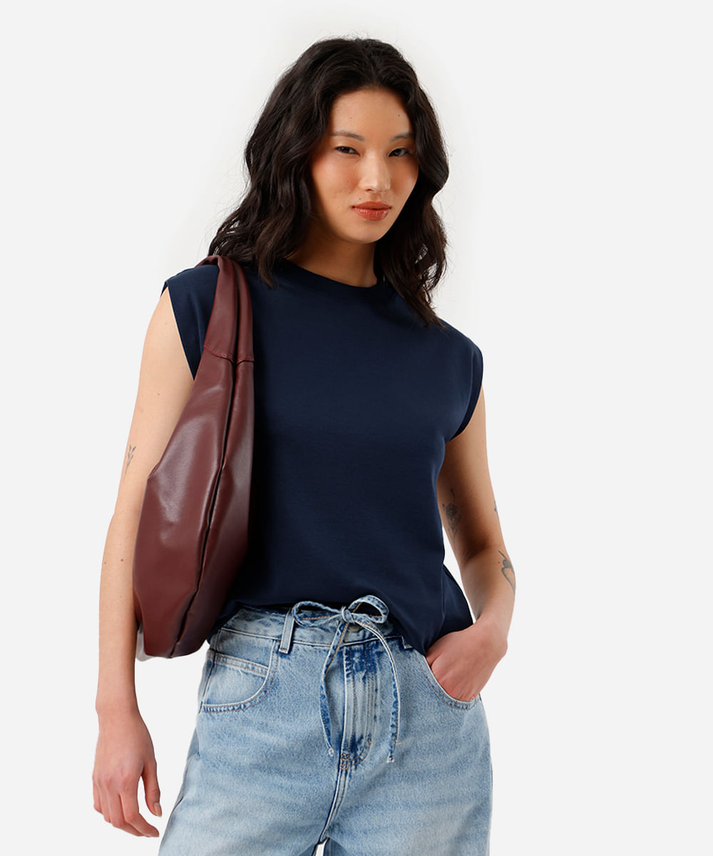 regata muscle feminina de algodão peruano azul