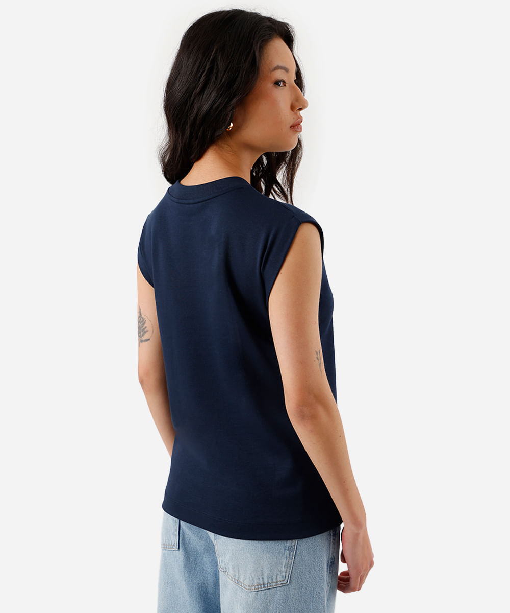 regata muscle feminina de algodão peruano azul