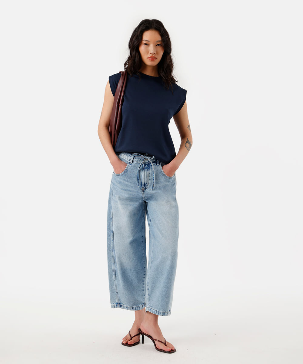 regata muscle feminina de algodão peruano azul