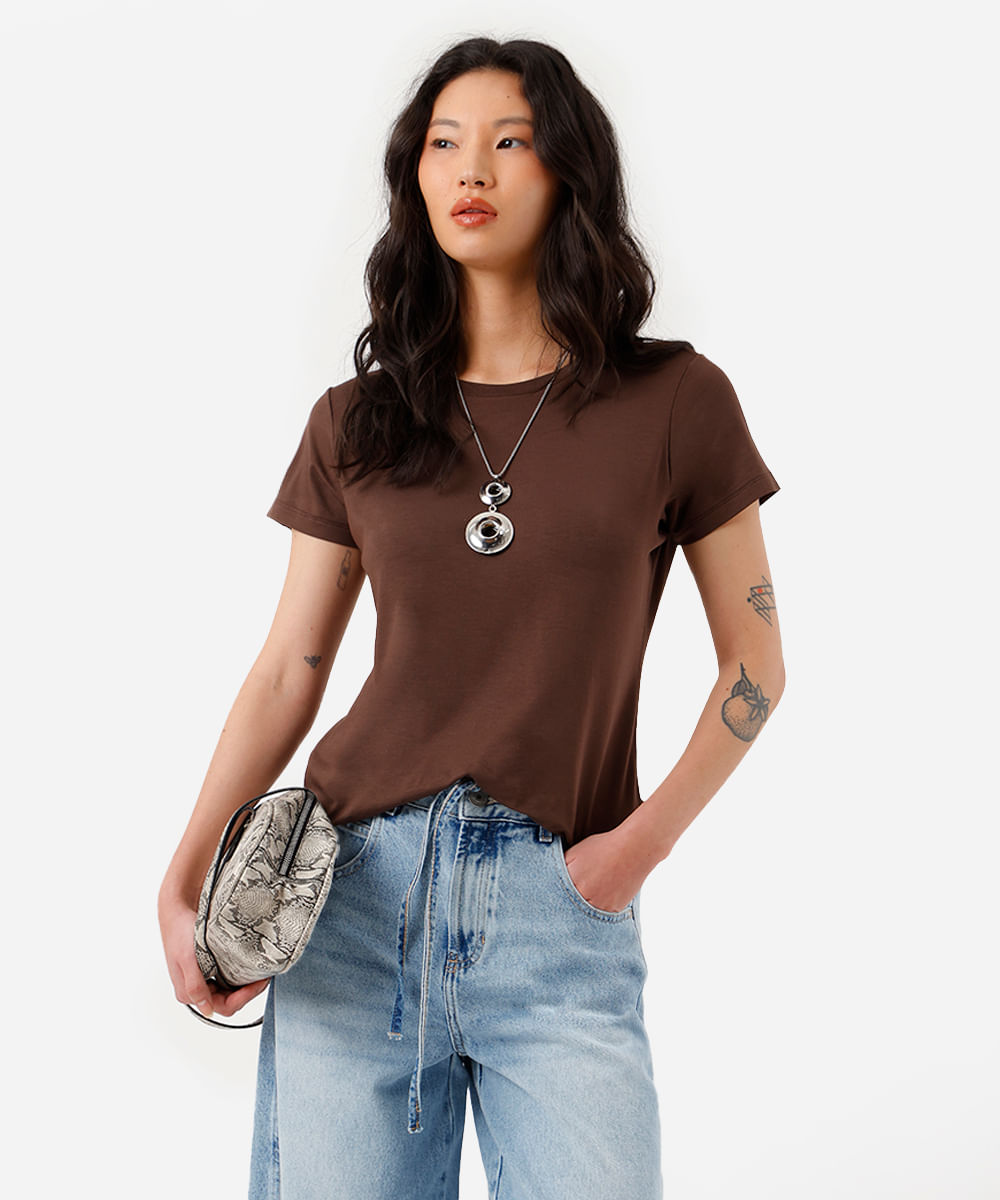 camiseta feminina manga curta airtech marrom