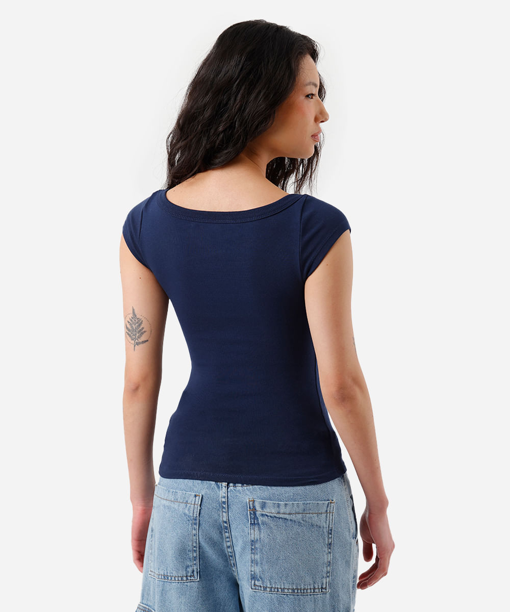 blusa feminina de algodão decote canoa azul