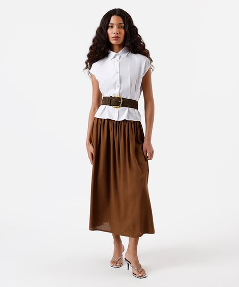 saia midi  feminina com linho marrom