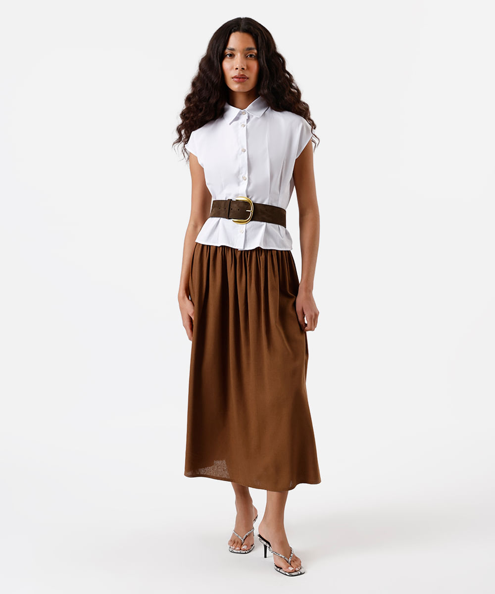 saia midi  feminina com linho marrom