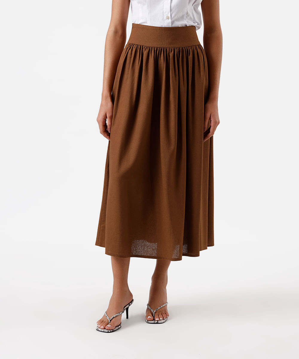 saia midi  feminina com linho marrom