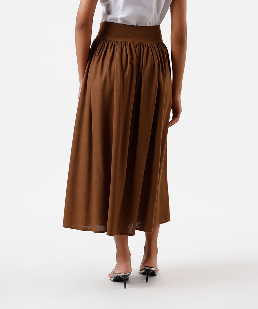 saia midi  feminina com linho marrom