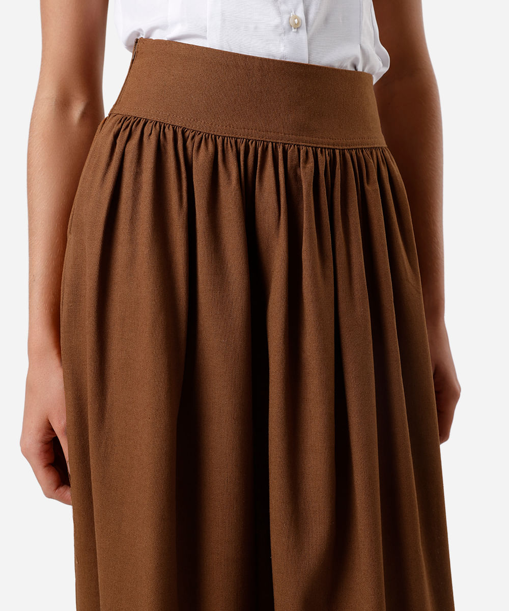 saia midi  feminina com linho marrom
