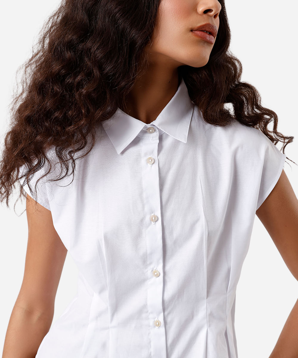 camisa feminina com algodão e pregas off white