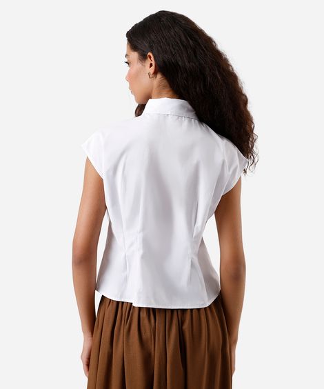 camisa feminina com algodão e pregas off white