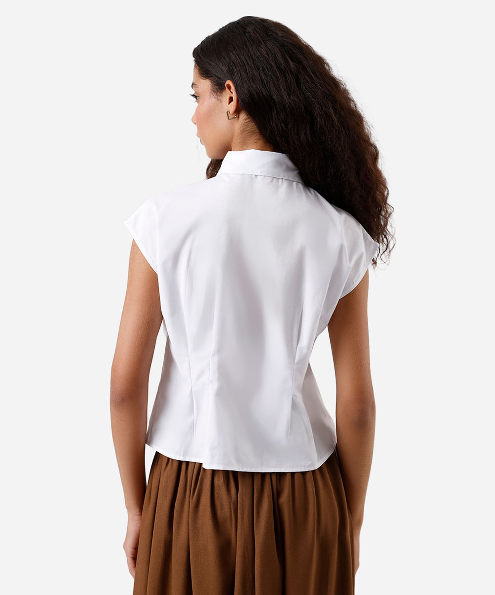 camisa feminina com algodão e pregas off white