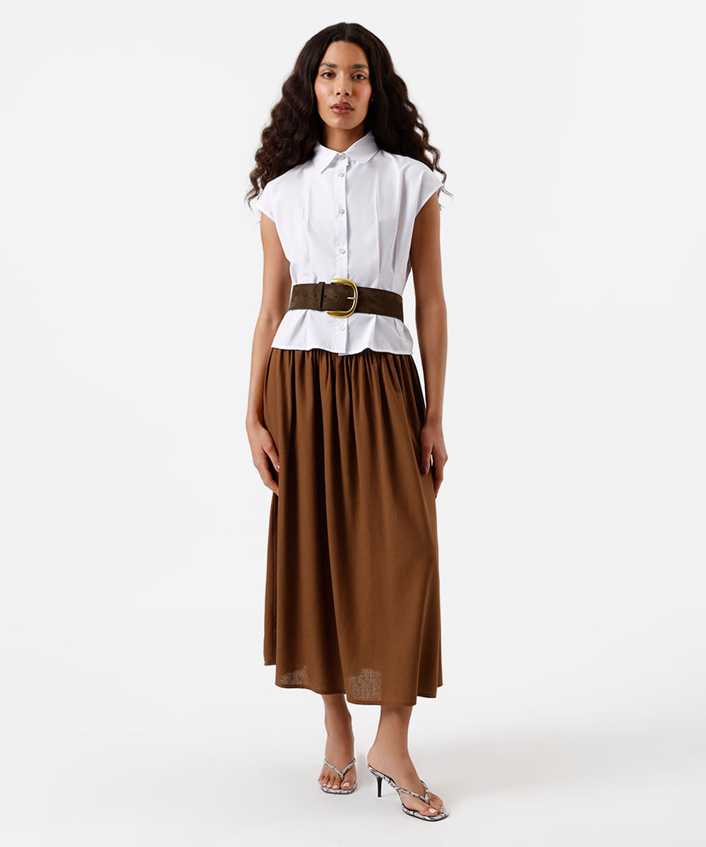 camisa feminina com algodão e pregas off white