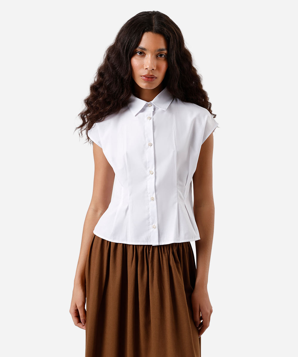 camisa feminina com algodão e pregas off white