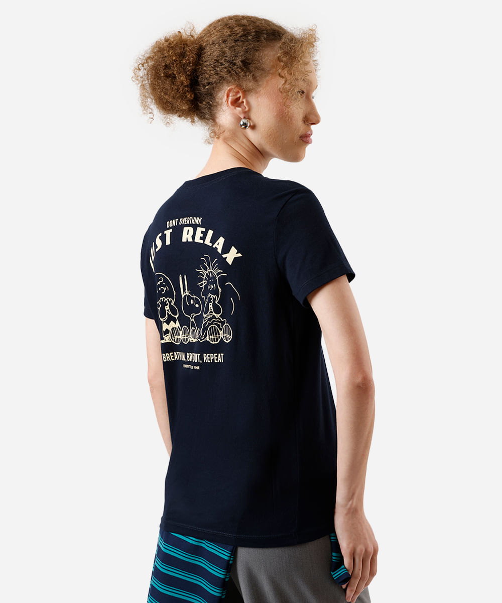 camiseta feminina de algodão manga curta snoopy azul