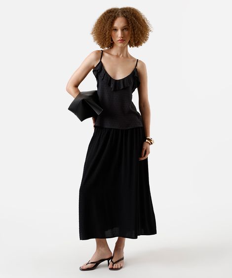 saia feminina pala midi texturizada preta