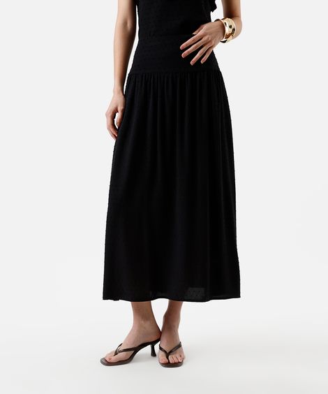 saia feminina pala midi texturizada preta