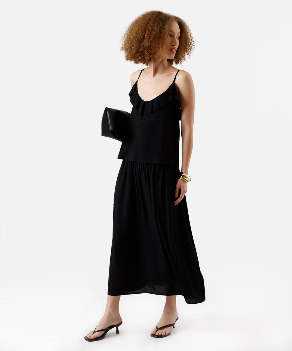 blusa feminina alça fina de viscose texturizada preta