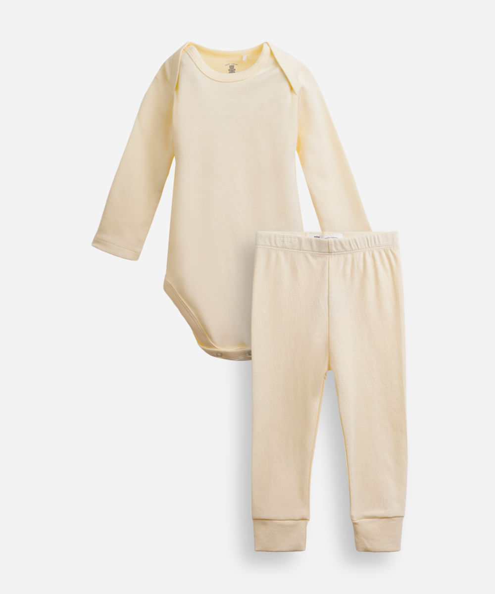 conjunto body e calça infantil algodão essencial amarelo
