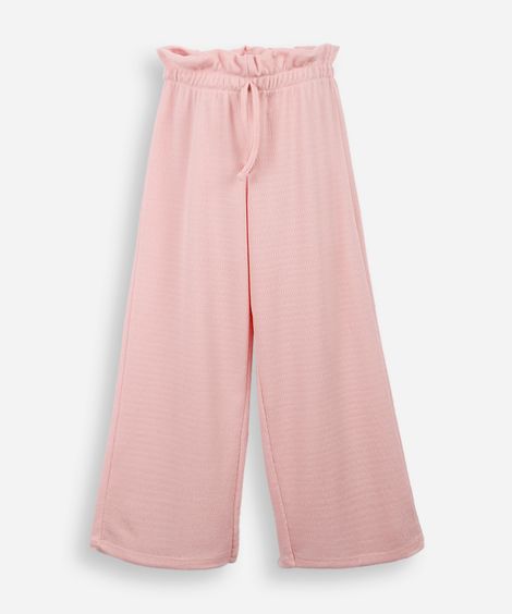 calça reta infantil cós elástico texturizada rosa
