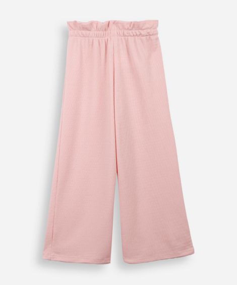 calça reta infantil cós elástico texturizada rosa