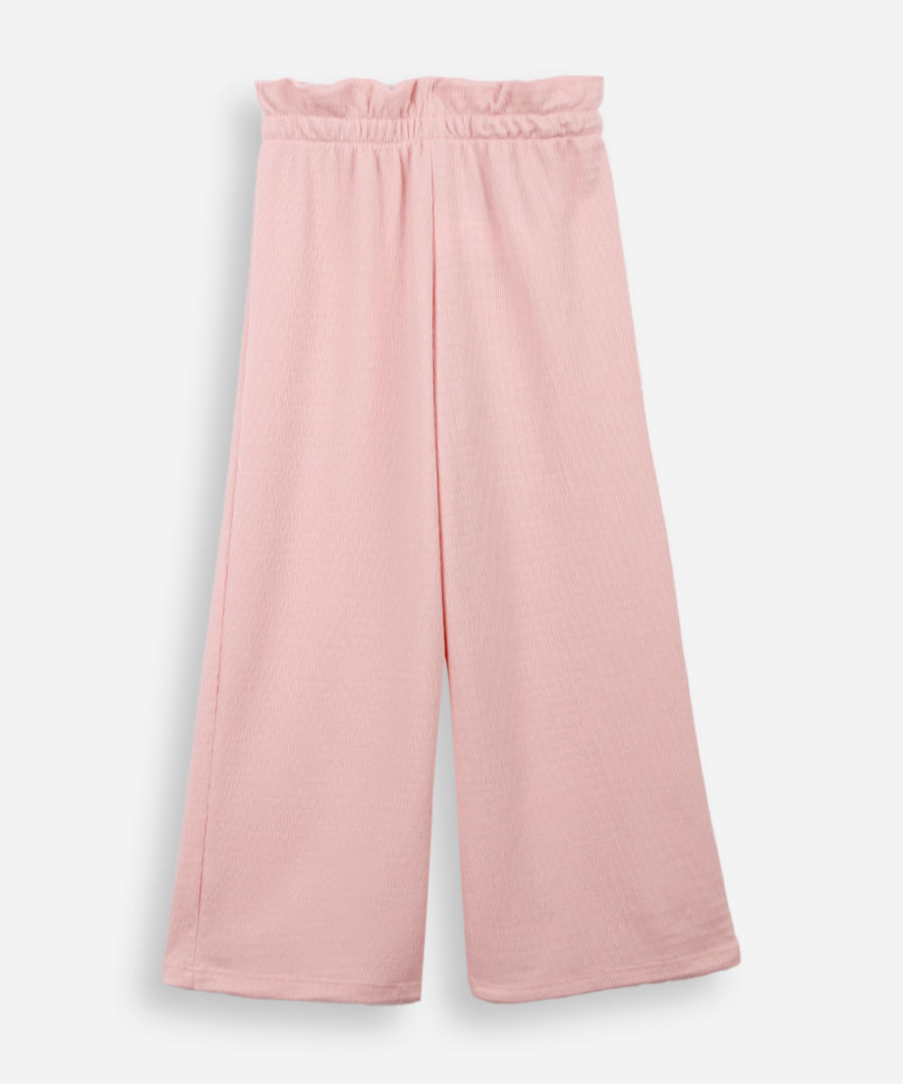 calça reta infantil cós elástico texturizada rosa