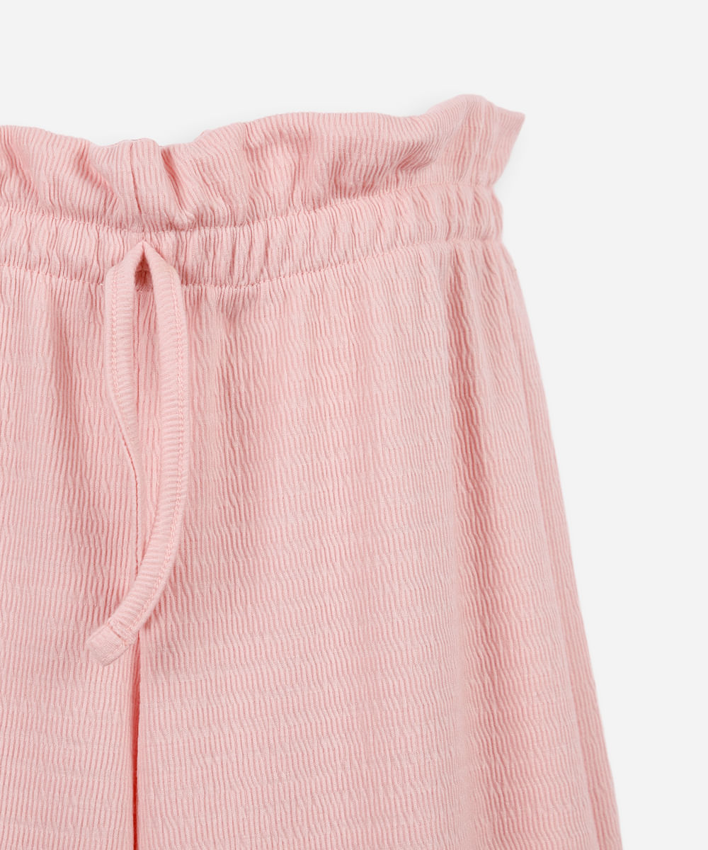 calça reta infantil cós elástico texturizada rosa
