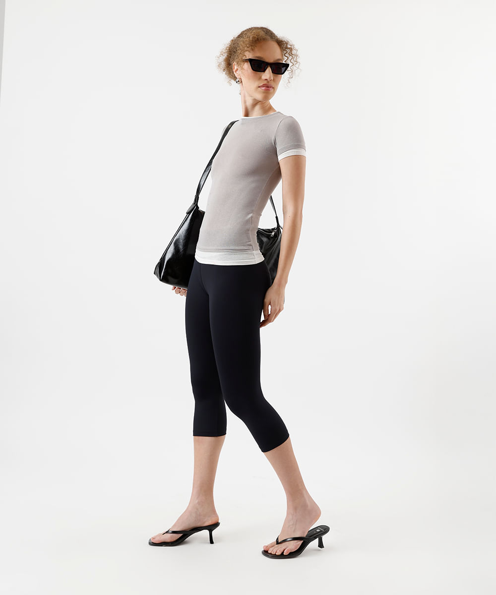 blusa baby look feminina de viscose bicolor cinza
