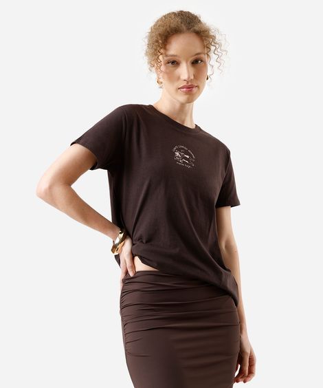 camiseta feminina de algodão estampada marrom