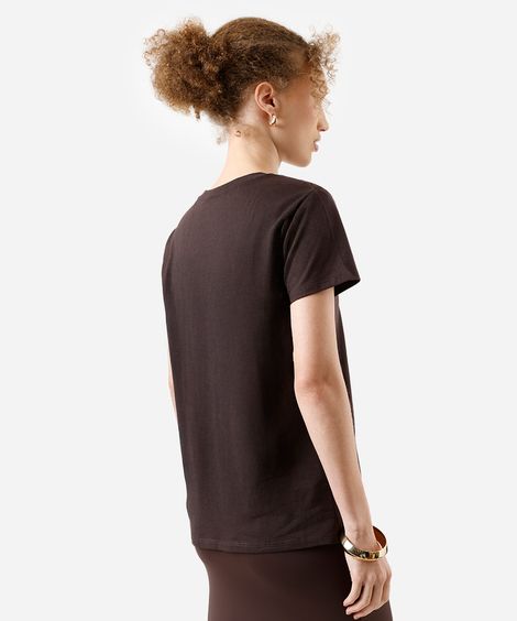 camiseta feminina de algodão estampada marrom