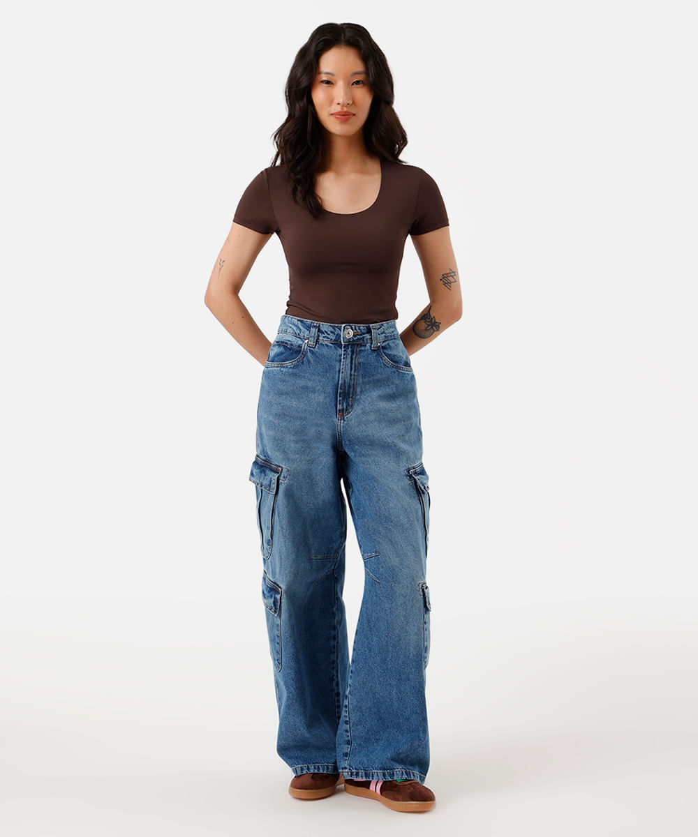 blusa baby look feminina de poliamida básica marrom