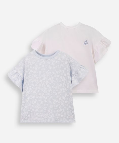 kit de 2 blusas infantis de algodão floral colorido