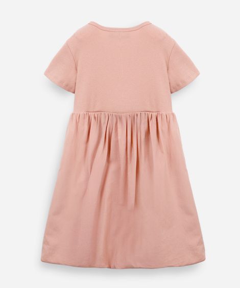 vestido balonê infantil de algodão canelado rosa