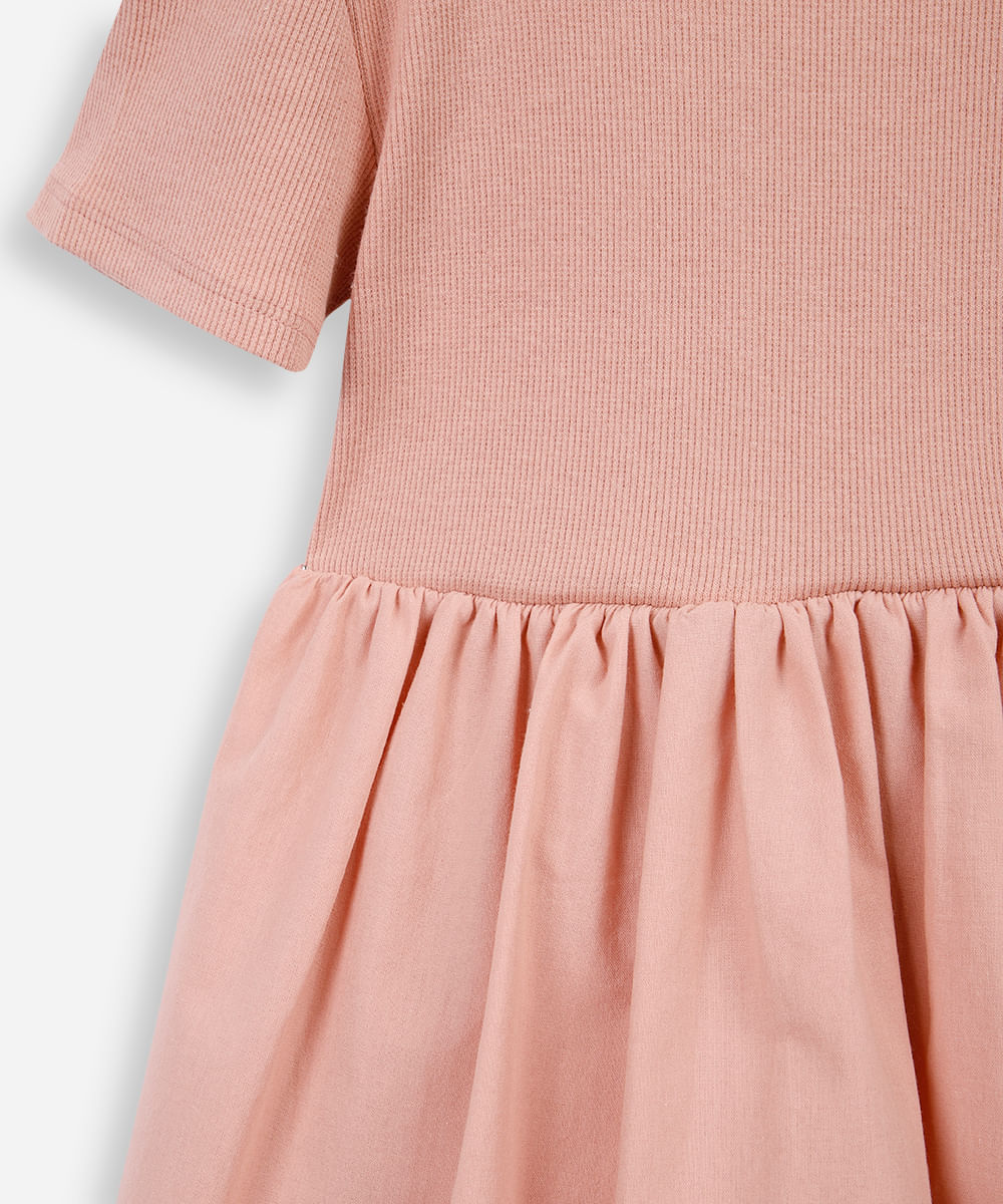 vestido balonê infantil de algodão canelado rosa