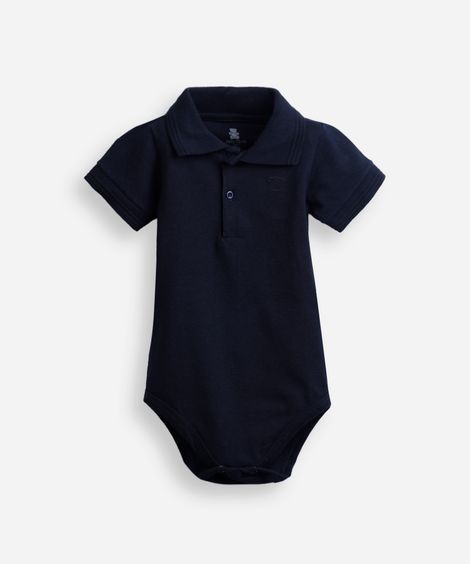 body polo infantil de algodão manga curta com bordado azul