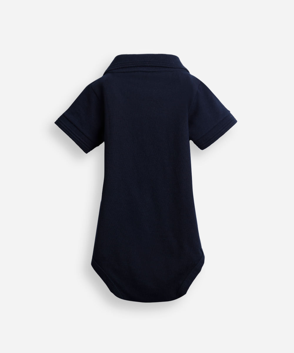 body polo infantil de algodão manga curta com bordado azul