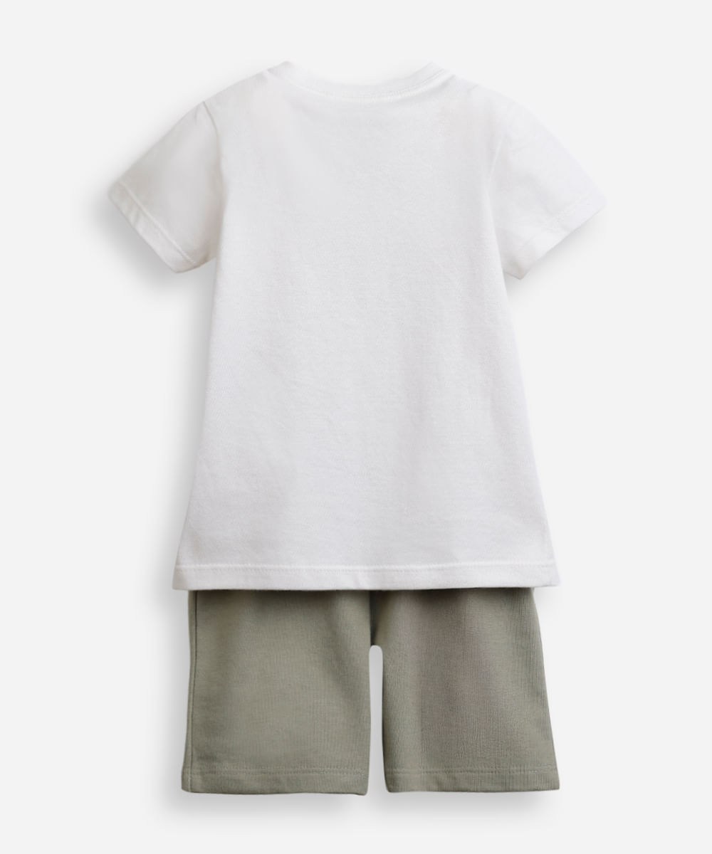 conjunto curto infantil de algodão dino off white