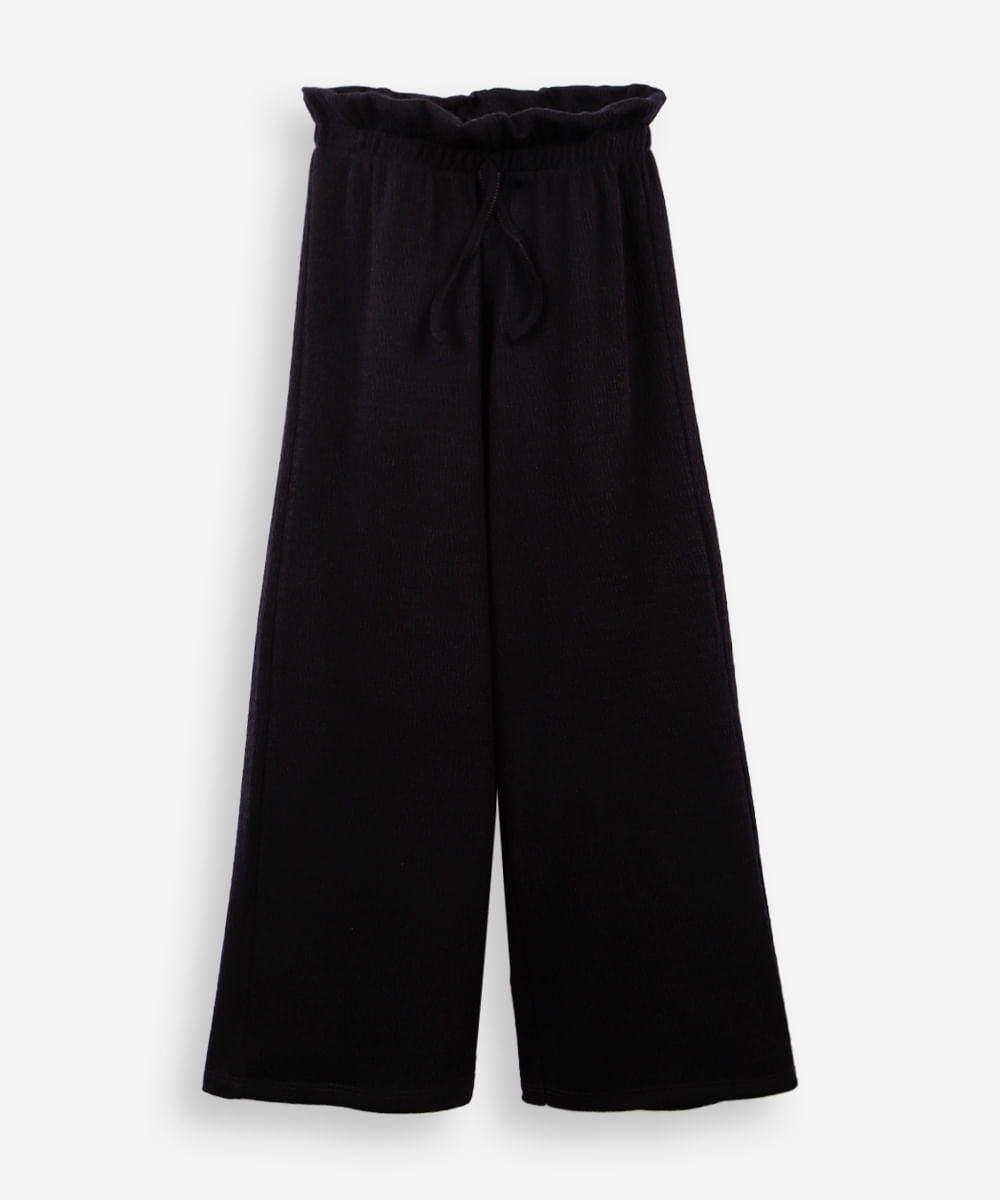calça reta infantil cós elástico texturizada preto