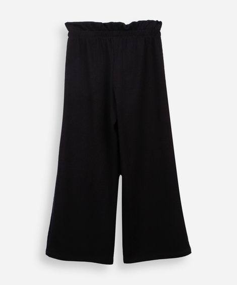 calça reta infantil cós elástico texturizada preto
