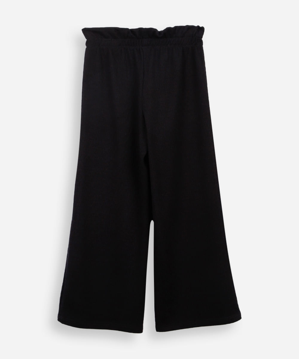 calça reta infantil cós elástico texturizada preto