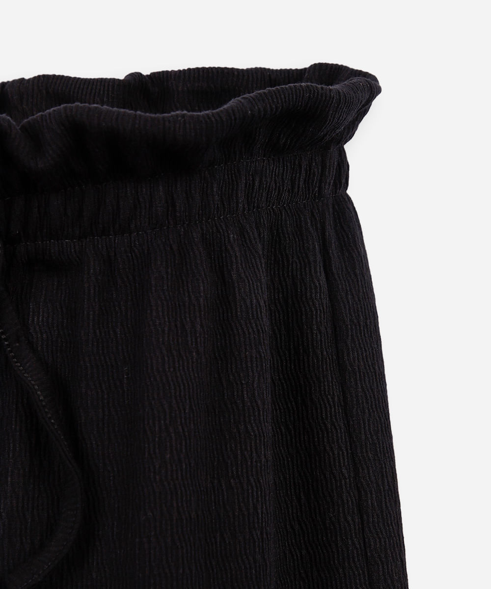 calça reta infantil cós elástico texturizada preto