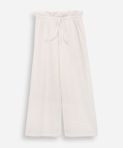 calça reta infantil cós elástico texturizada off white