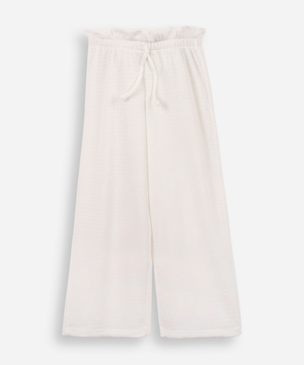 calça reta infantil cós elástico texturizada off white