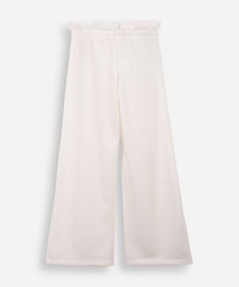 calça reta infantil cós elástico texturizada off white