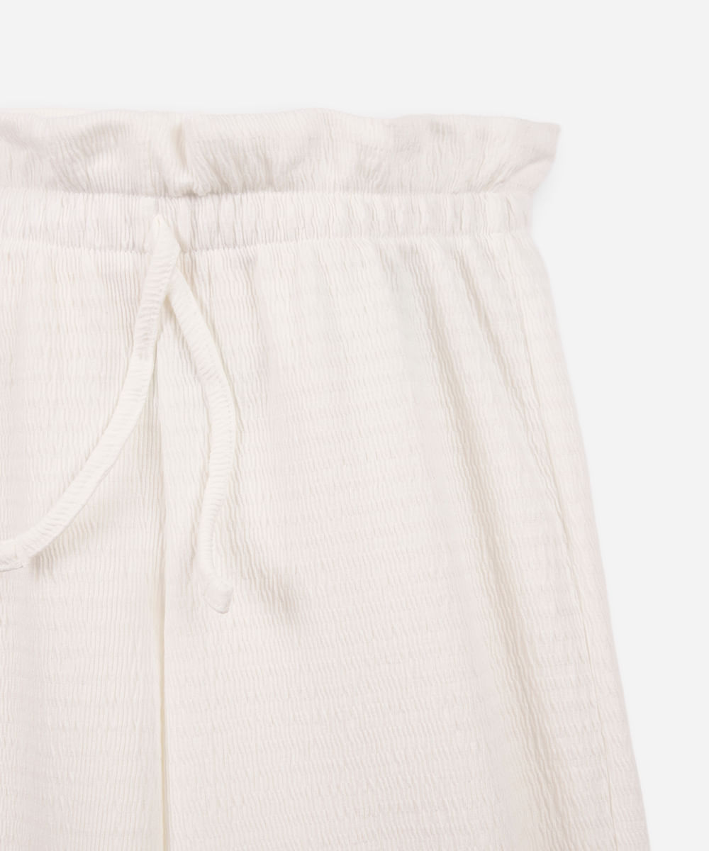 calça reta infantil cós elástico texturizada off white