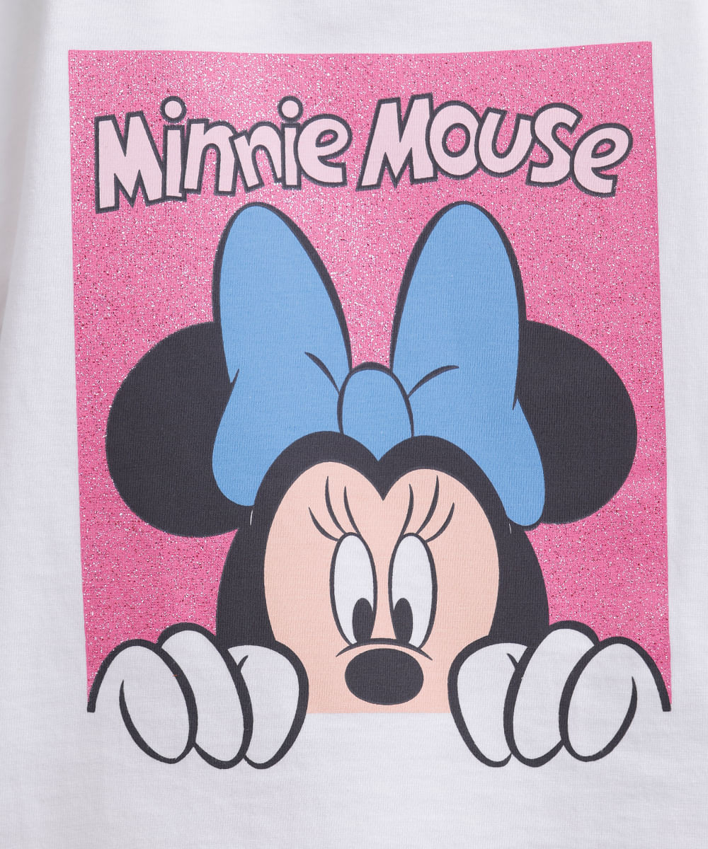 camiseta infantil de algodão minnie com glitter off white