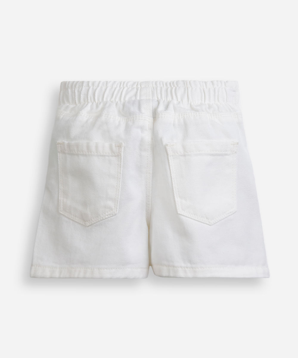 short saia infantil de sarja com bordado hello kitty off white