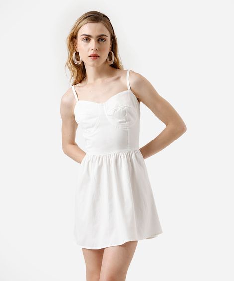 vestido curto feminino alça fina de sarja off white