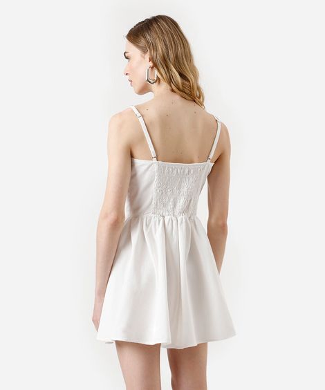 vestido curto feminino alça fina de sarja off white