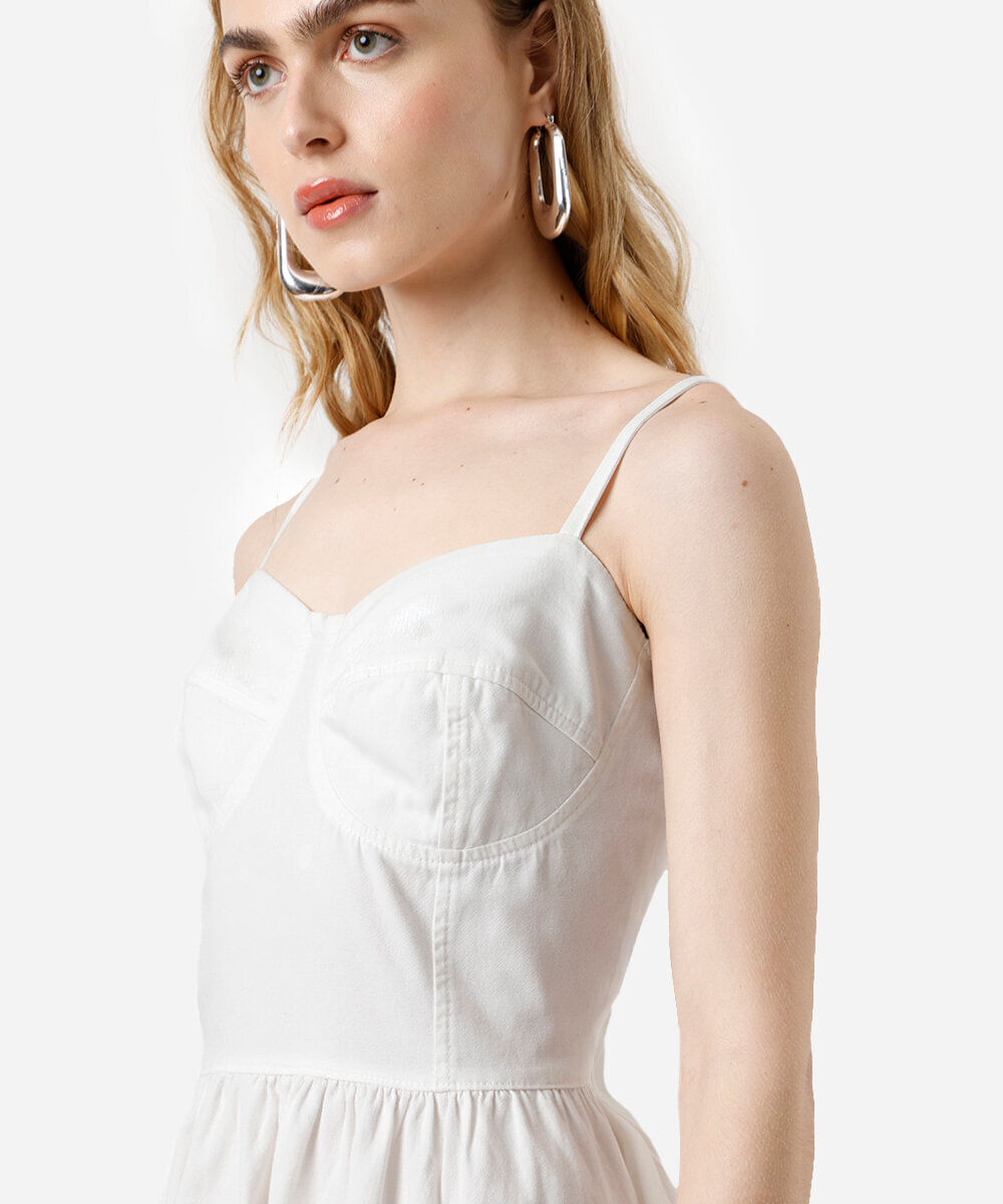 vestido curto feminino alça fina de sarja off white