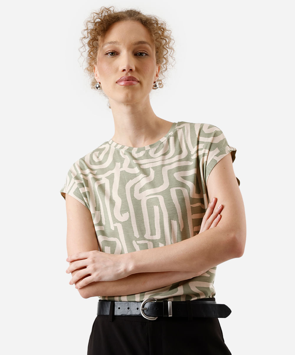 blusa feminina de viscose manga curta geométrica verde